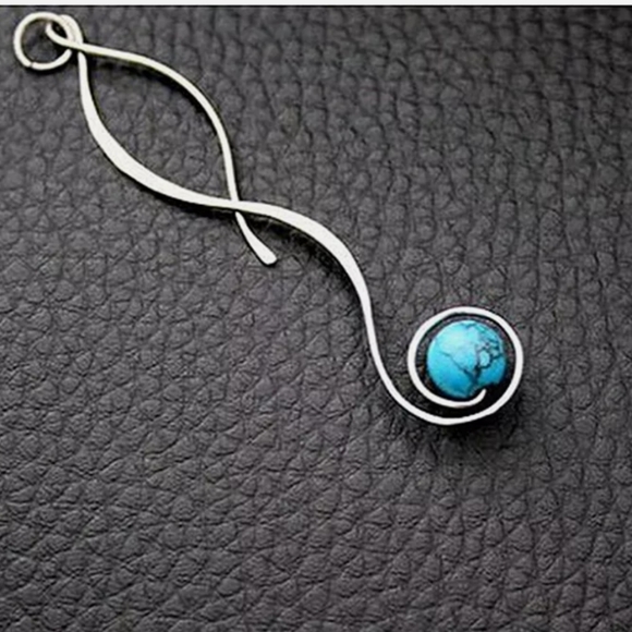 Silver Long Style Turquoise Round Cut Earrings - Picture 4 of 4